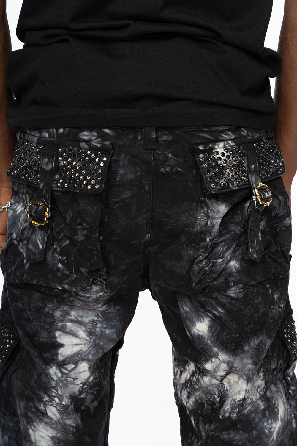 ROBINS NEW MILITARY STYLE CARGO PANTS IN ASTROBLACK WITH BLK DIAMOND AND JET BLK CRYSTALS