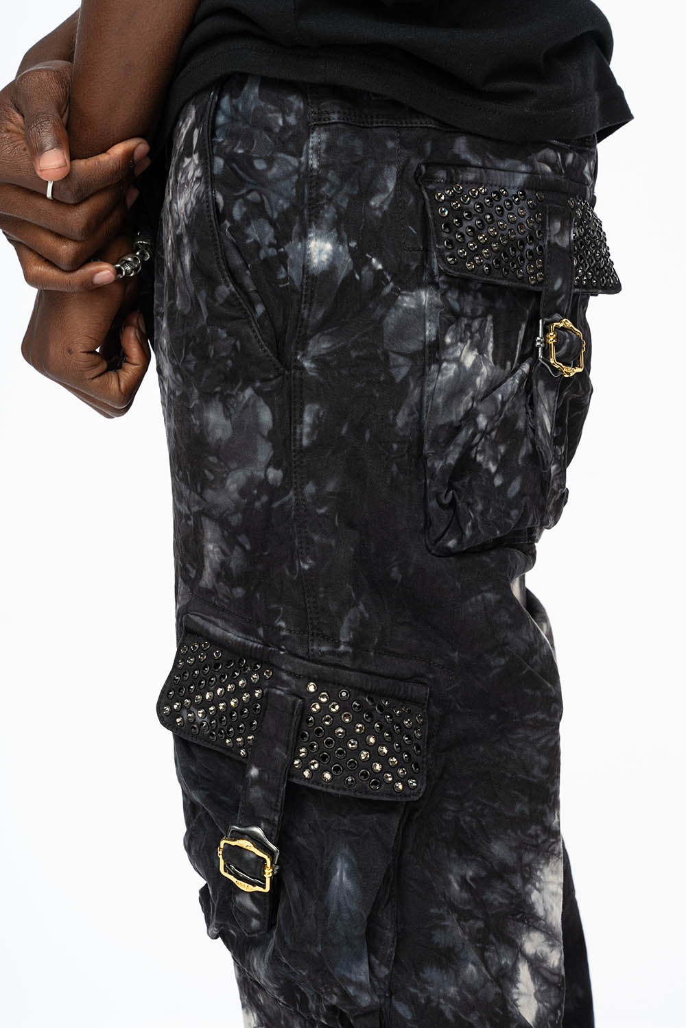 ROBINS NEW MILITARY STYLE CARGO PANTS IN ASTROBLACK WITH BLK DIAMOND AND JET BLK CRYSTALS