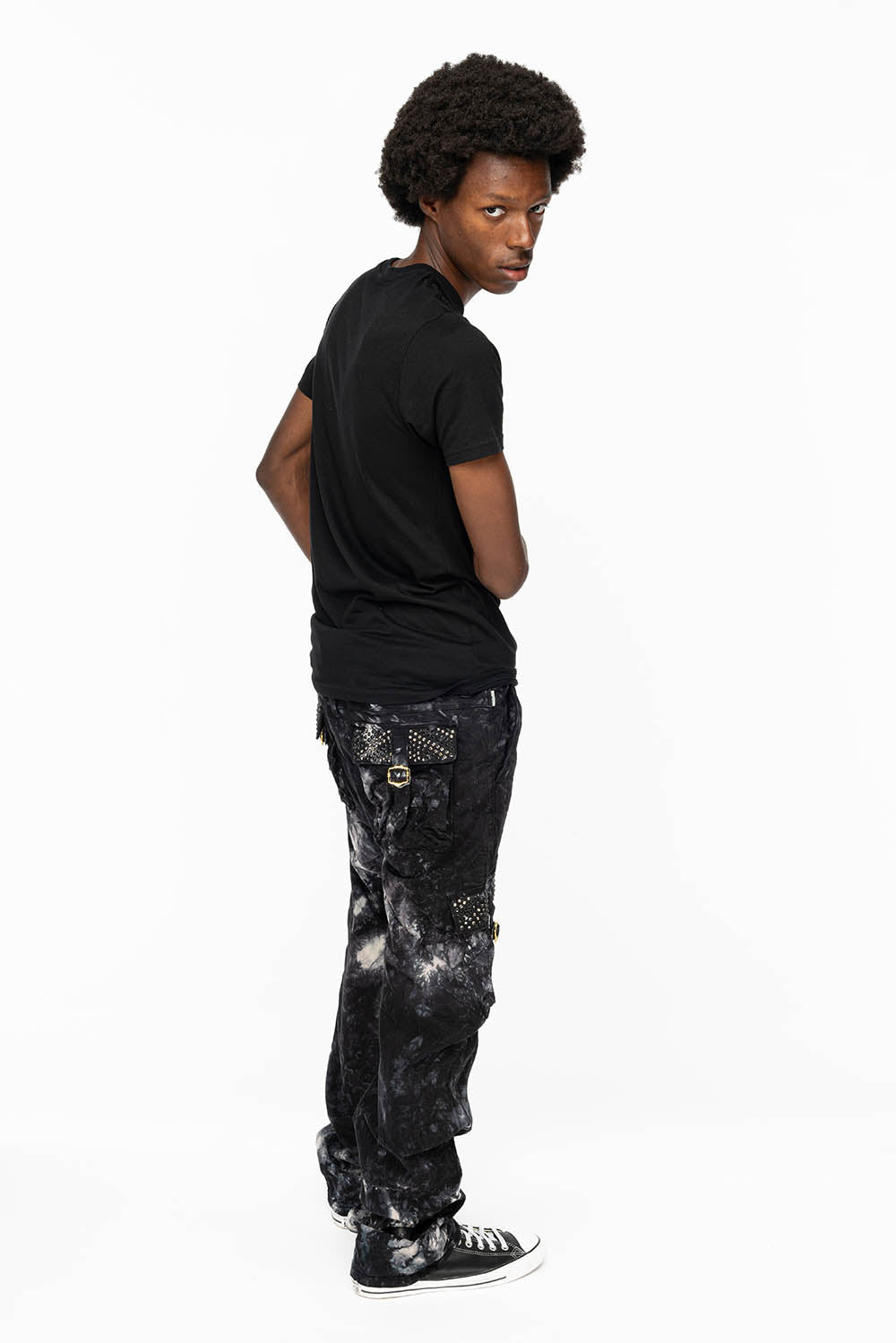 ROBINS NEW MILITARY STYLE CARGO PANTS IN ASTROBLACK WITH BLK DIAMOND AND JET BLK CRYSTALS