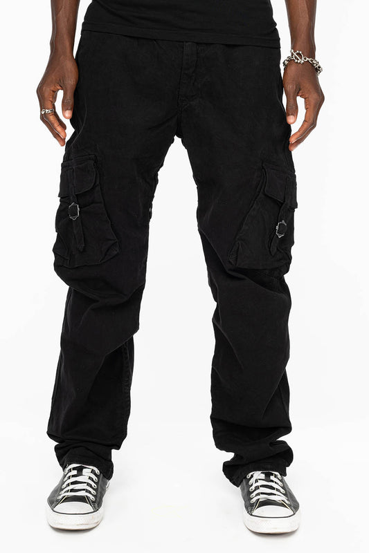 ROBINS NEW MILITARY STYLE CARGO PANTS IN BLACK WASH