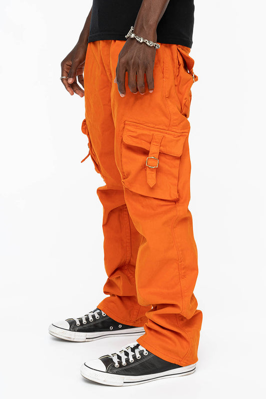 ROBINS NEW MILITARY STYLE CARGO PANTS IN ORANGE COLOR WASH