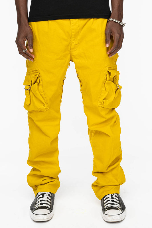 ROBINS NEW MILITARY STYLE CARGO PANTS IN MUSTARD COLOR WASH