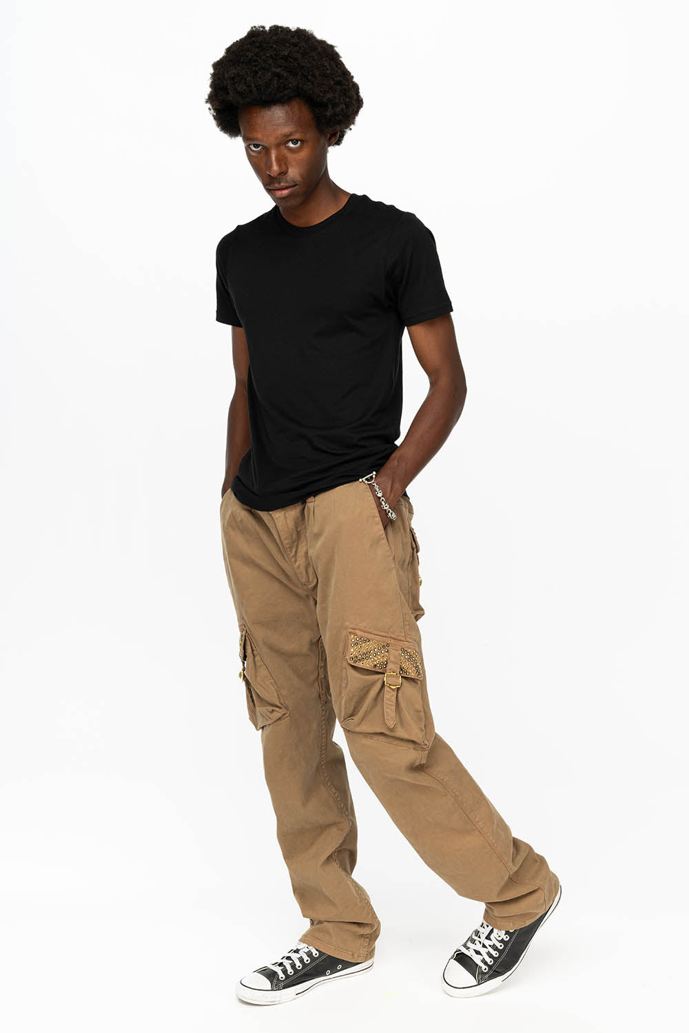 ROBINS NEW MILITARY STYLE CARGO PANTS IN KHAKI WITH AURUM AND SMOKY TOPAZ CRYSTALS