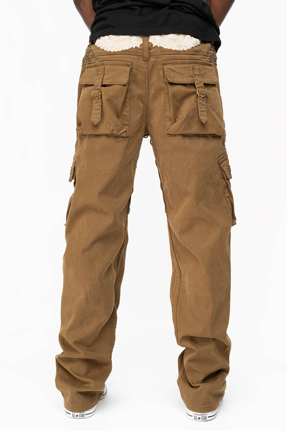 ROBINS NEW MILITARY STYLE CARGO PANTS IN AVOCADO  WITH WESTERN CRYSTAL MOTIF