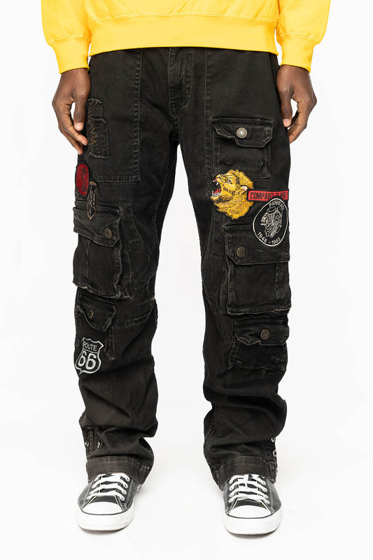 ORIGINAL ROBIN’S JEAN CALL OF DUTY CARGO PANTS IN VINTAGE BLACK COLOR WITH MULTIPLE PATCH