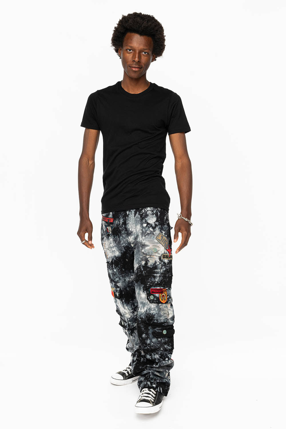 ORIGINAL ROBIN’S JEAN CALL OF DUTY CARGO PANTS IN CRYSTAL TYE DYE BLK WITH PATCH