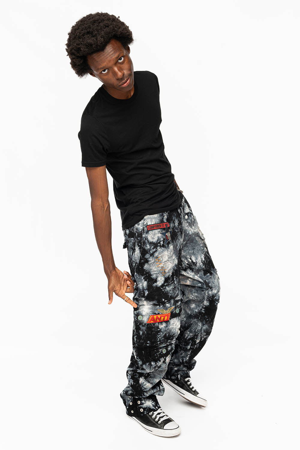 ORIGINAL ROBIN’S JEAN CALL OF DUTY CARGO PANTS IN CRYSTAL TYE DYE BLK WITH PATCH