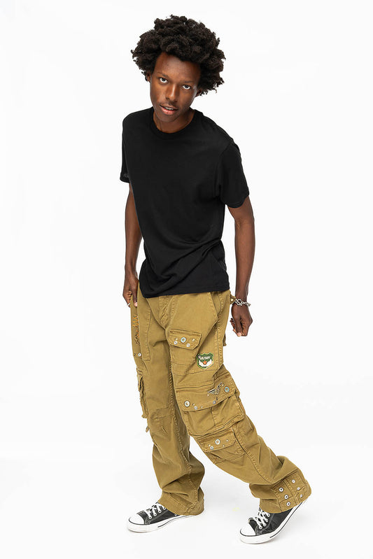 ORIGINAL ROBIN’S JEAN CALL OF DUTY CARGO PANTS IN AVOCADO COLOR WITH ROCK N ROLL PATCH