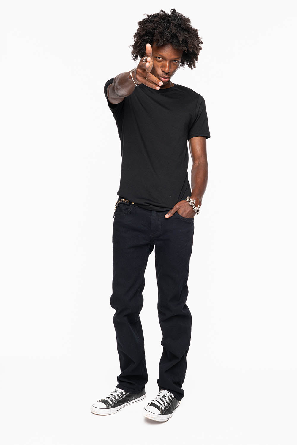 KILLER FLAP MENS SKINNY JEAN IN PURE BLACK WASH EMBELLISHED WITH LARGE SMOKY TOPAZ & AURUM CRYSTALS
