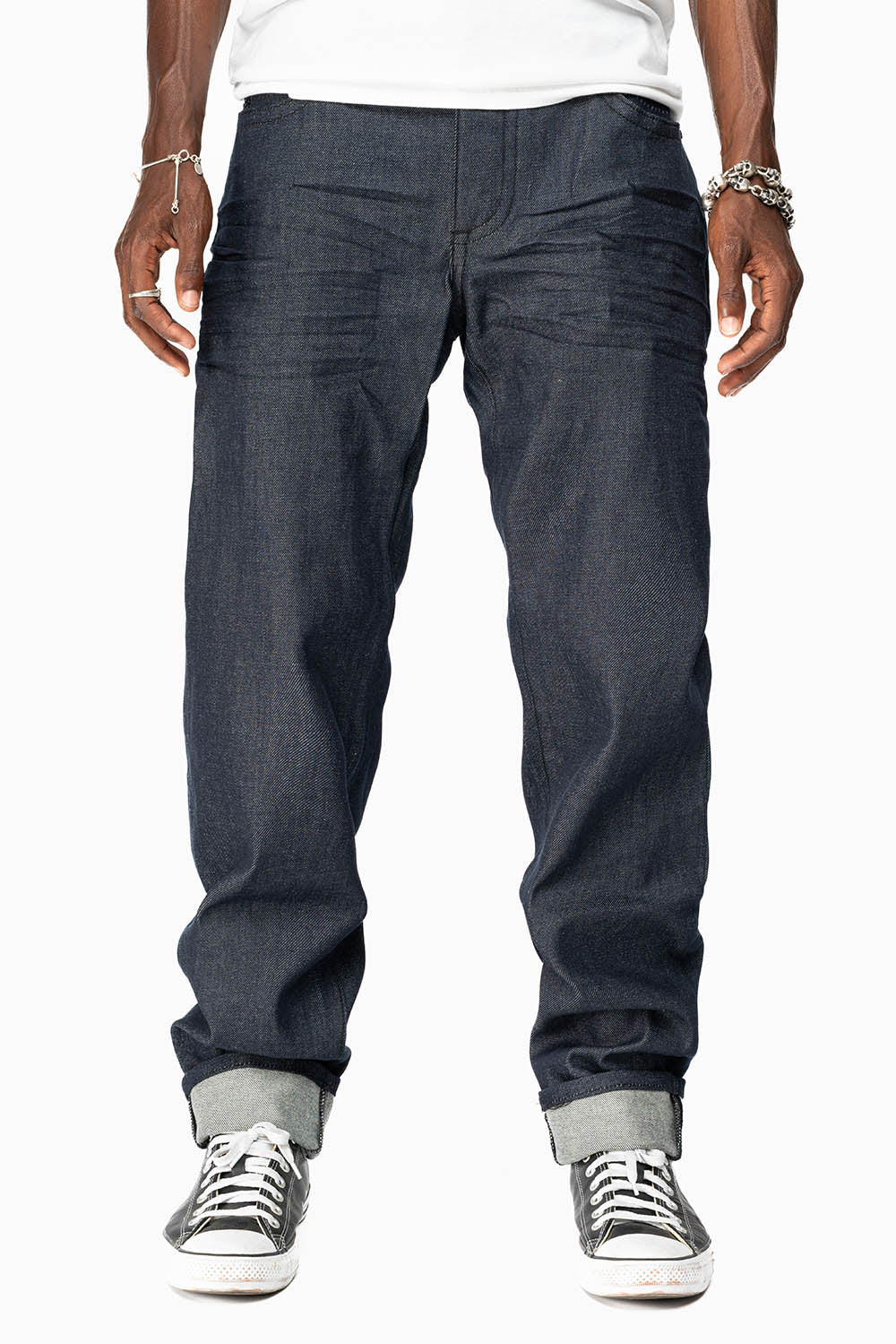 KILLER FLAP MENS SKINNY JEANS IN RINSED WASH WITH TONAL WINGS, STUDS AND CRYSTALS