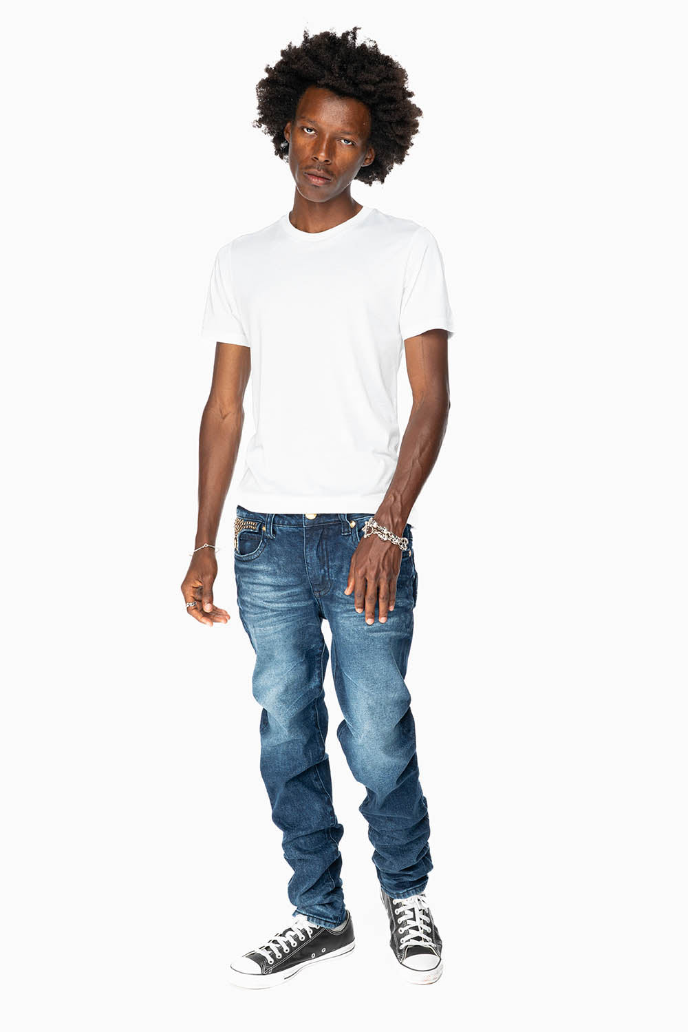 KILLER FLAP MENS SKINNY JEAN IN  OMAHA DARK WASH  FULLY EMBELLISHED WITH JET BLK CRYSTALS