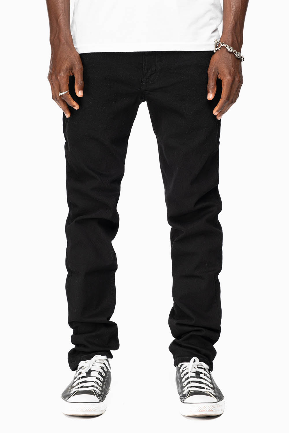 KILLER FLAP MENS SKINNY JEANS IN PURE BLACK  WITH BLK WINGS AND FULLY EMBELLISHED JET BLK CRYSTALS