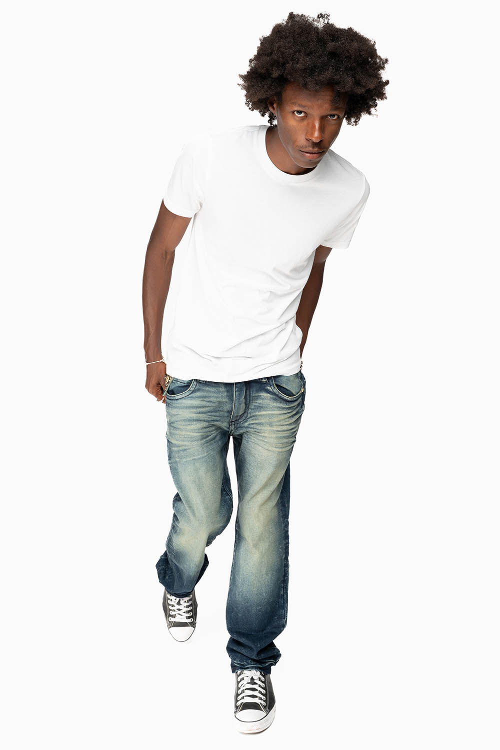 KILLER FLAP MENS STRAIGHT LEG JEAN IN 4D DARK BLUE WASH EMBELLISHED WITH CRYSTALS
