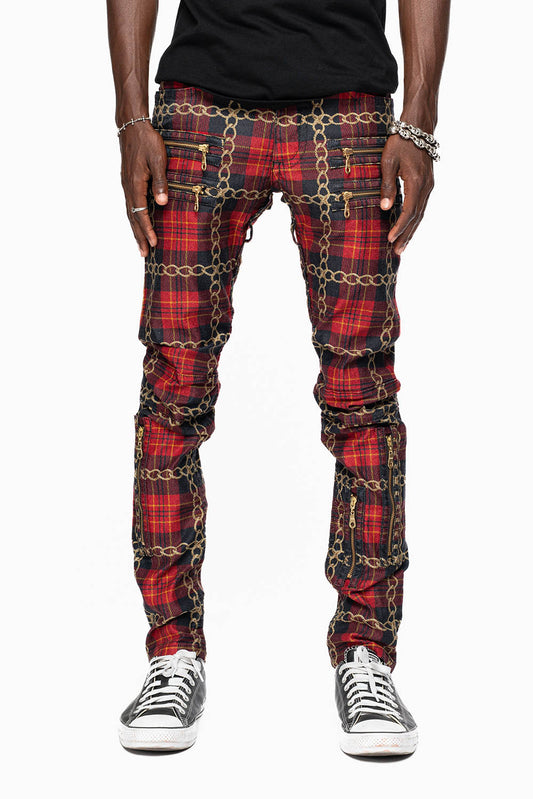 NEW BIKER IN CHAIN PLAID DESIGN  WITH GOLD WING EMBROIDERY