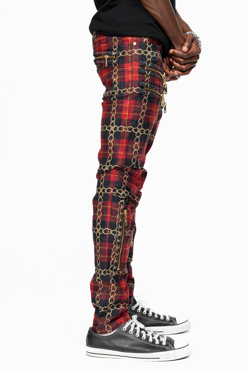 NEW BIKER IN CHAIN PLAID DESIGN  WITH GOLD WING EMBROIDERY