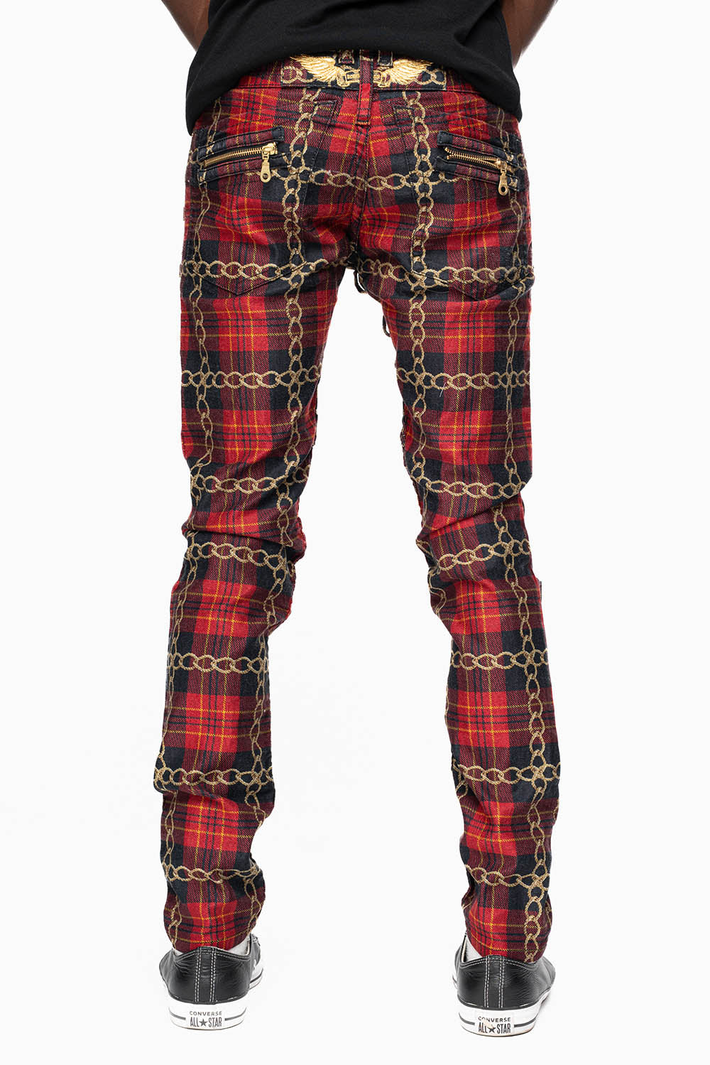 NEW BIKER IN CHAIN PLAID DESIGN  WITH GOLD WING EMBROIDERY