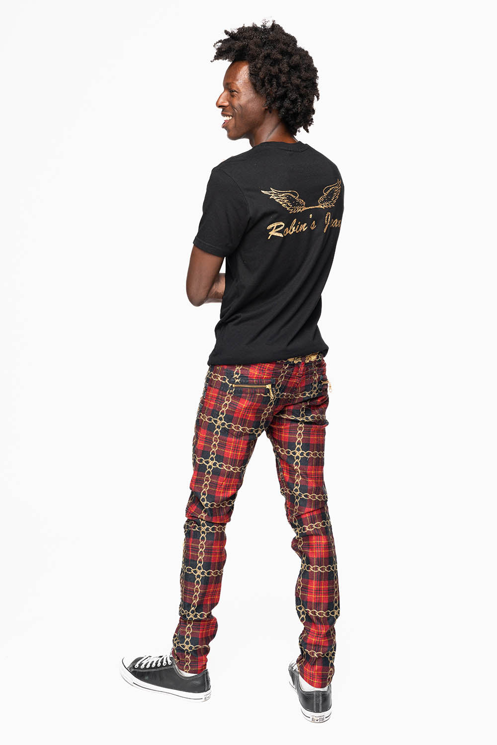 NEW BIKER IN CHAIN PLAID DESIGN  WITH GOLD WING EMBROIDERY