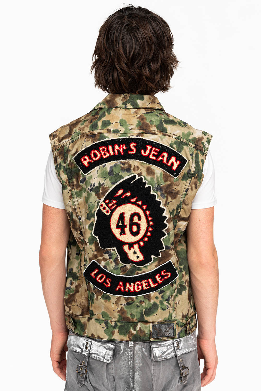 MENS VEST WITH PATCHES IN CAMO GREEN