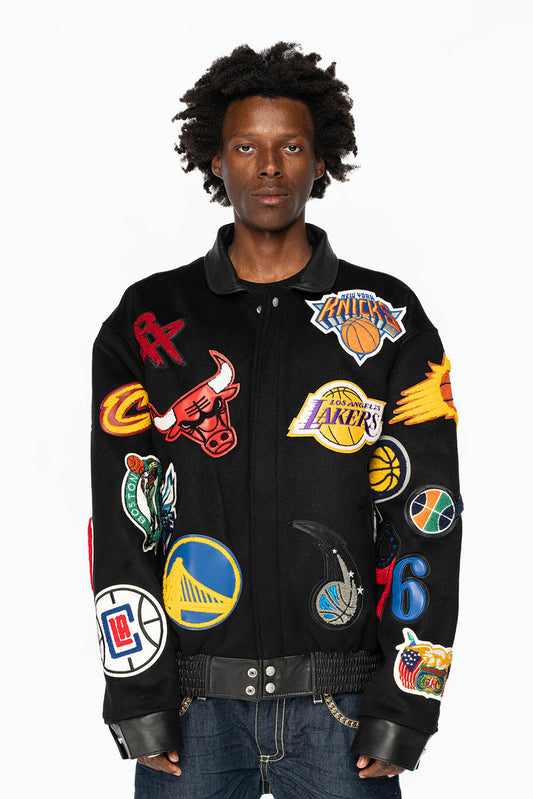 NBA COLLAGE WOOL & LEATHER JACKET Black