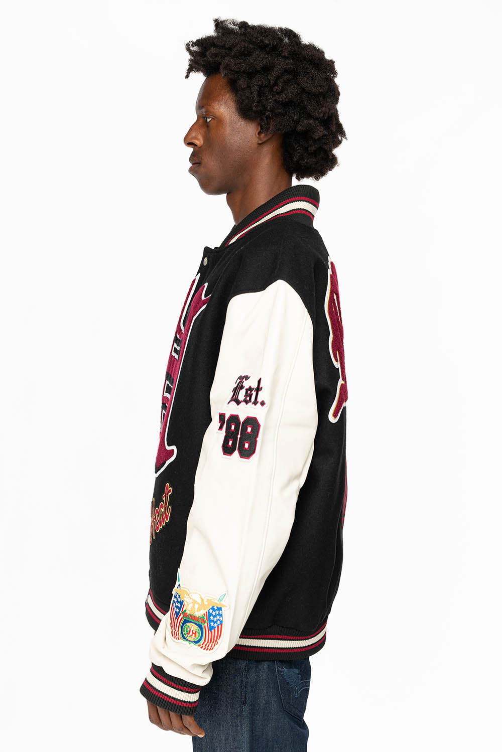 MIAMI HEAT WOOL & LEATHER OLD ENGLISH VARSITY JACKET BLACK