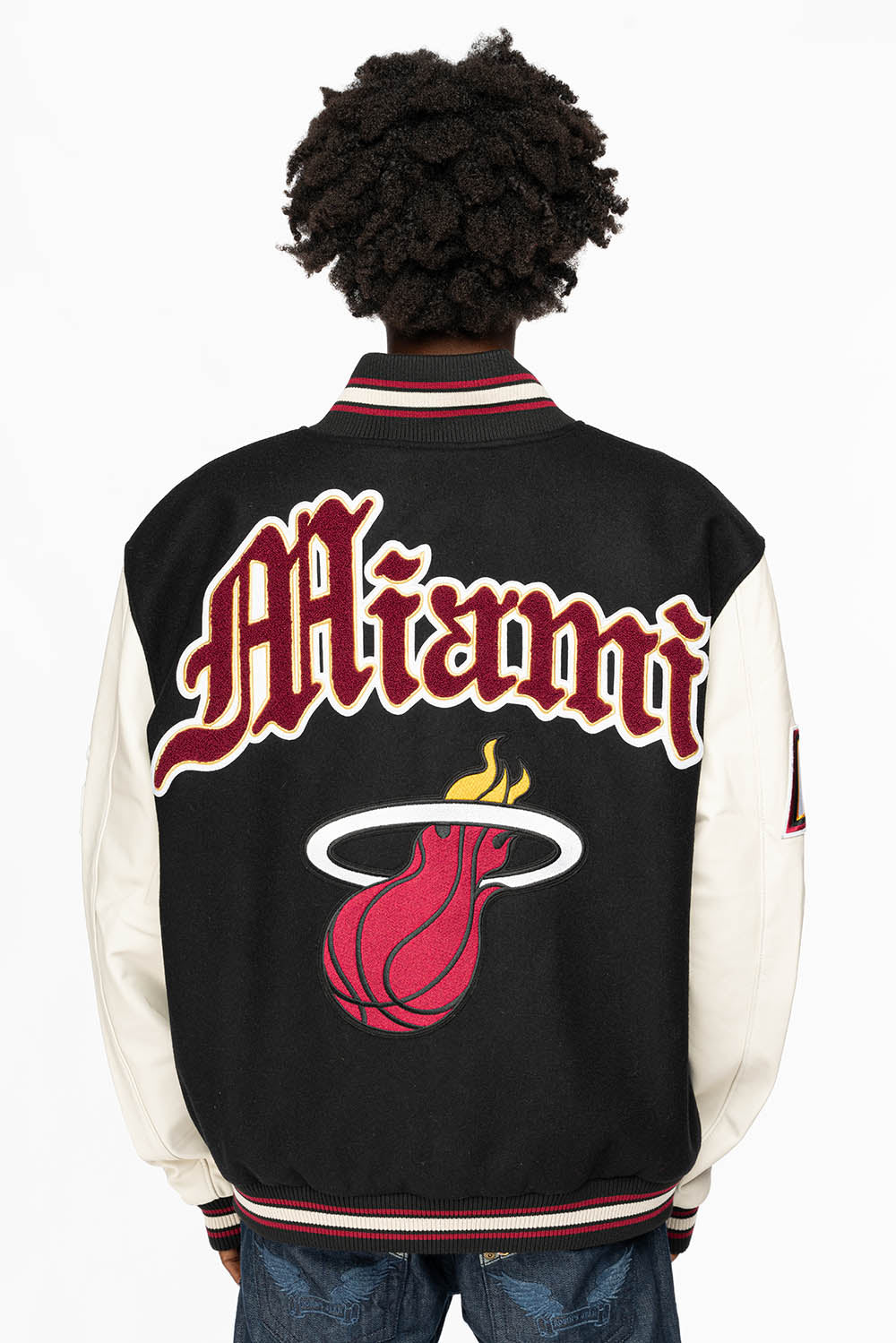 MIAMI HEAT WOOL & LEATHER OLD ENGLISH VARSITY JACKET BLACK