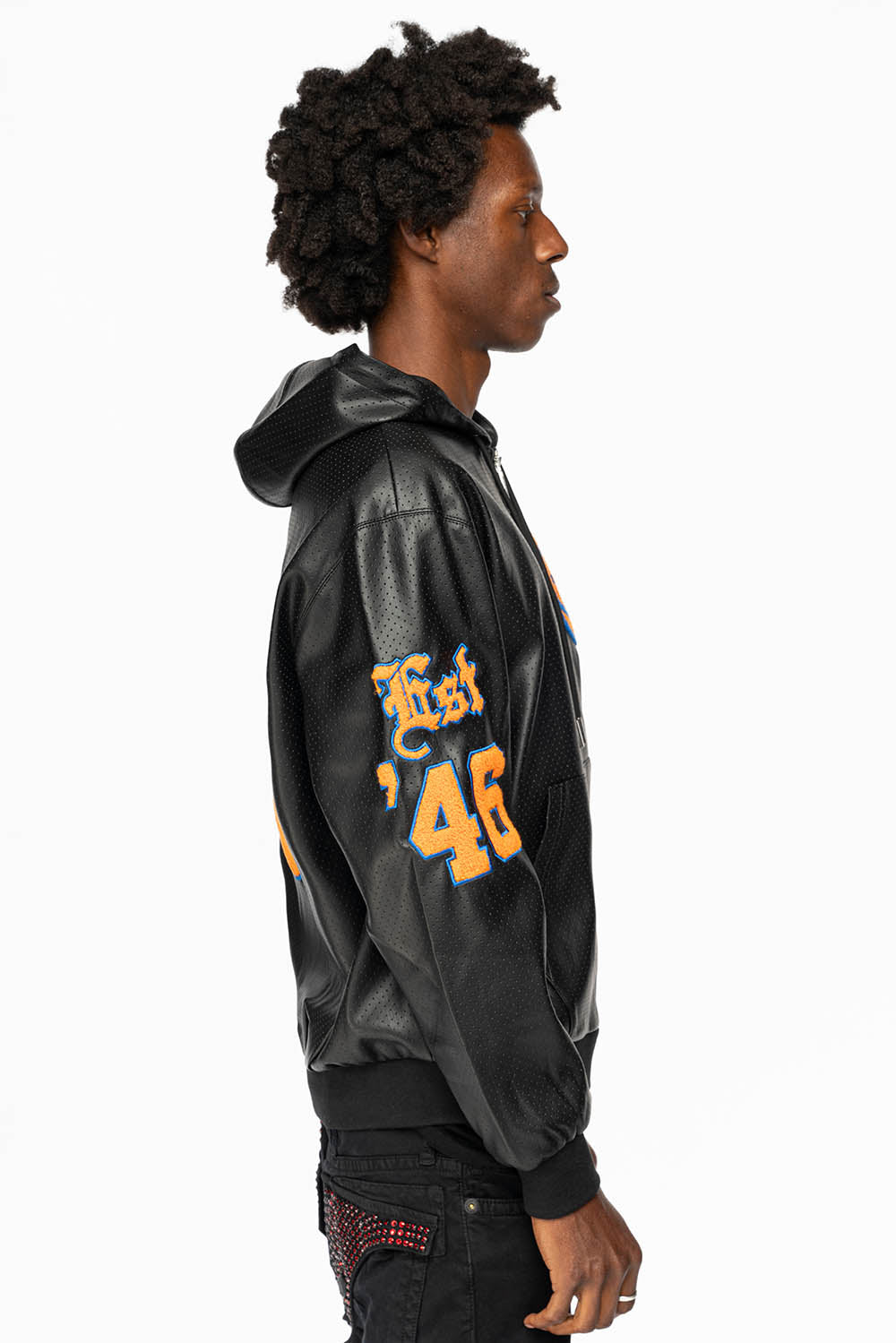 NEW YORK KNICKS 1946 LIGHTWEIGHT VEGAN ZIP-UP HOODED JACKET Black