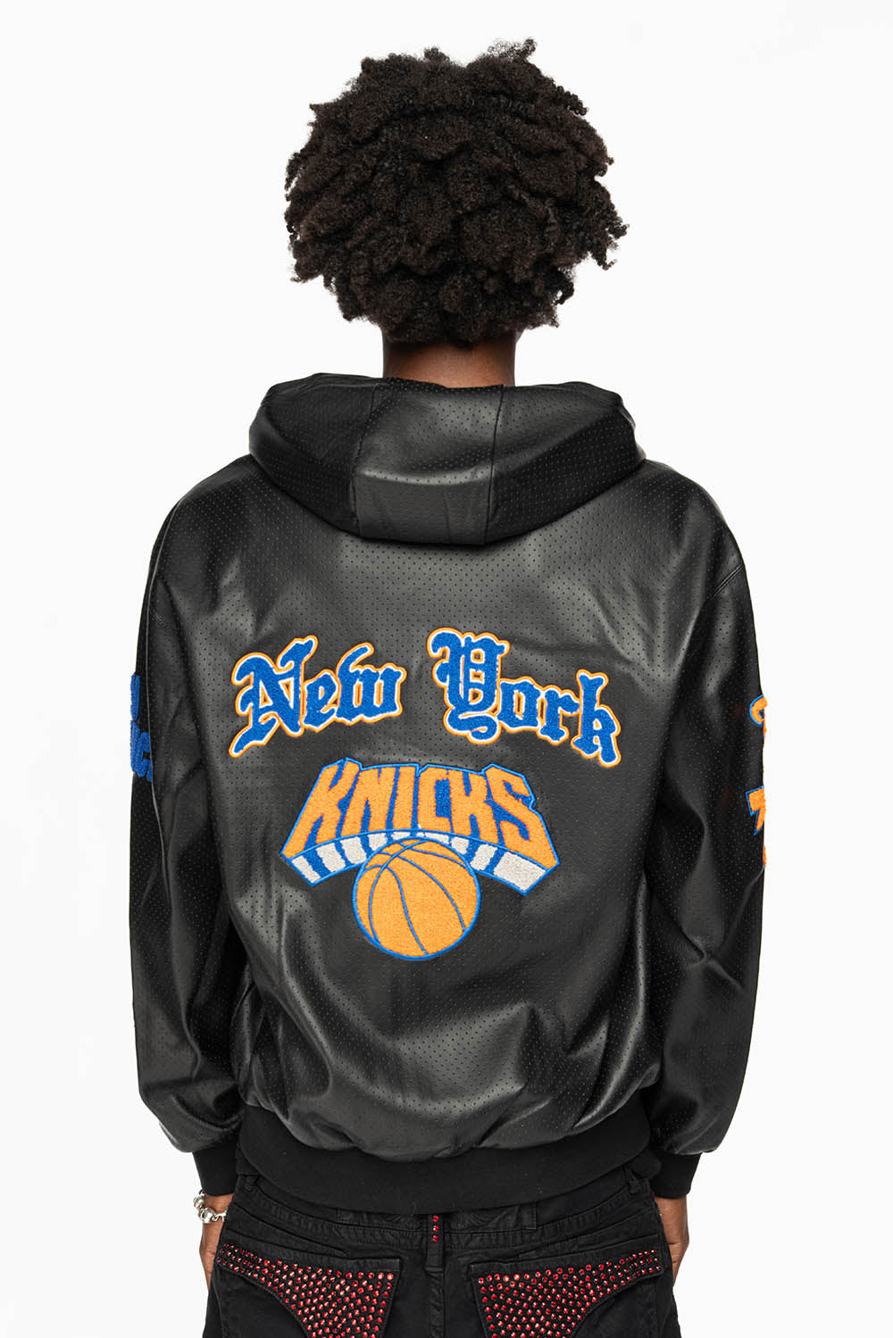 NEW YORK KNICKS 1946 LIGHTWEIGHT VEGAN ZIP-UP HOODED JACKET Black