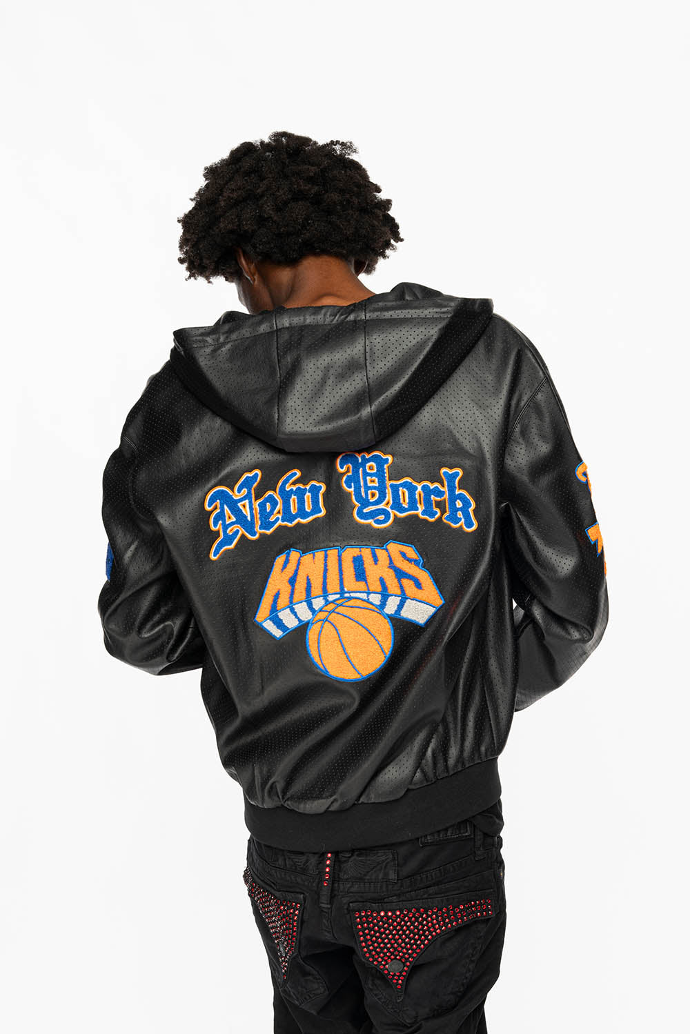 NEW YORK KNICKS 1946 LIGHTWEIGHT VEGAN ZIP-UP HOODED JACKET Black