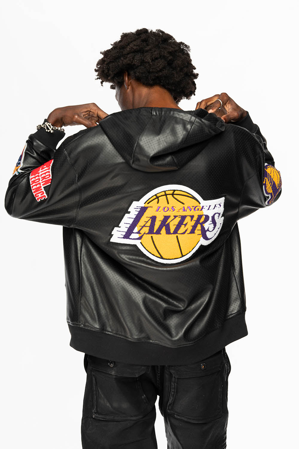 LOS ANGELES LAKERS 1947 LIGHTWEIGHT VEGAN ZIP-UP HOODED JACKET Black