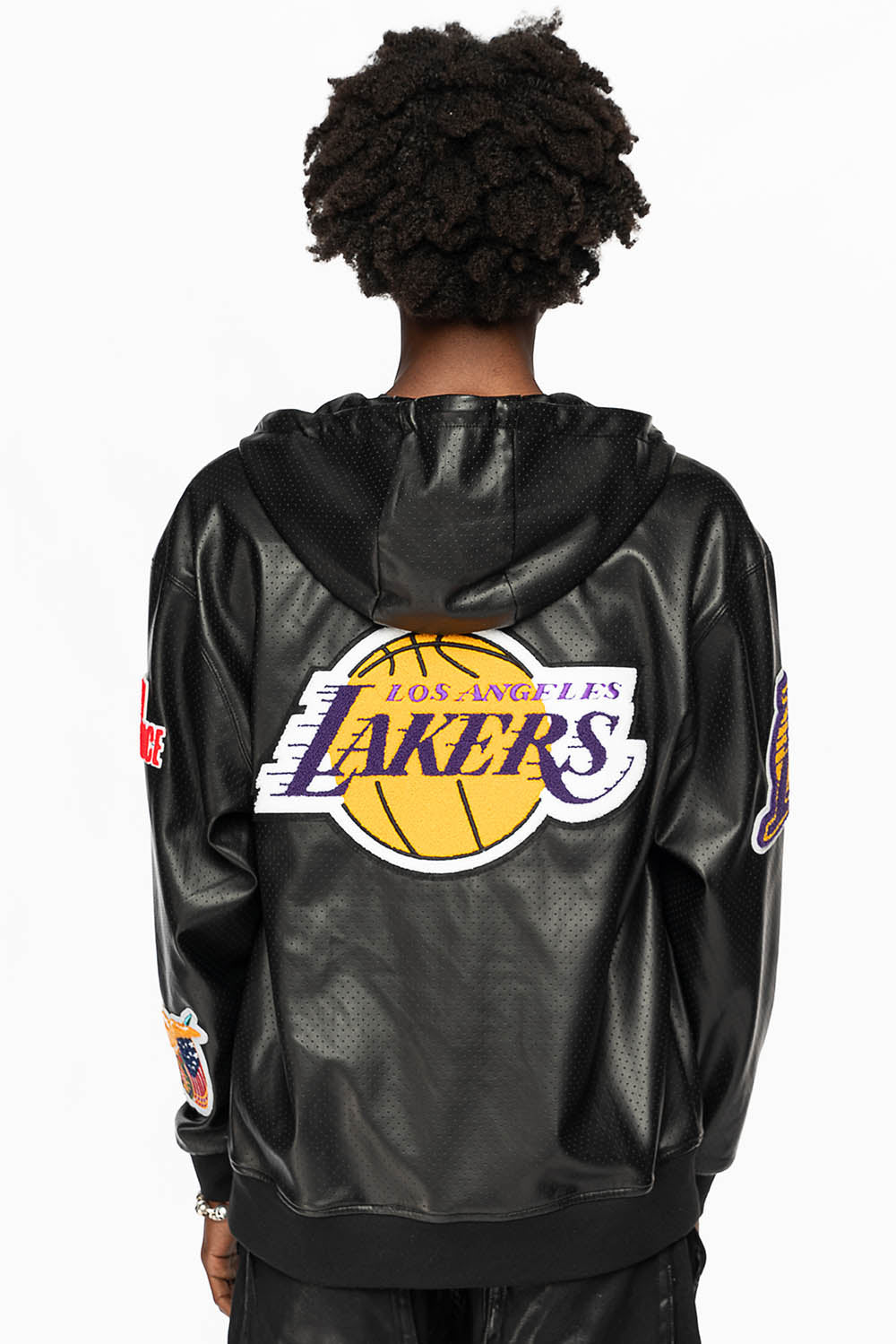 LOS ANGELES LAKERS 1947 LIGHTWEIGHT VEGAN ZIP-UP HOODED JACKET Black