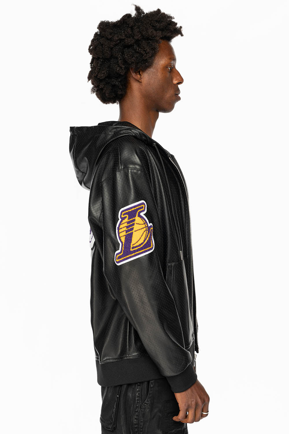 LOS ANGELES LAKERS 1947 LIGHTWEIGHT VEGAN ZIP-UP HOODED JACKET Black