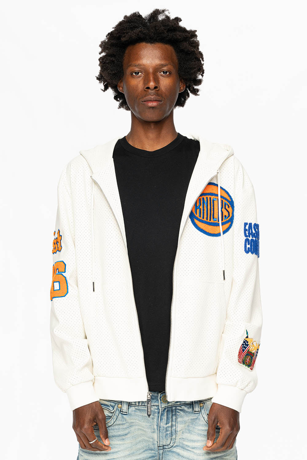 NEW YORK KNICKS 1946 LIGHTWEIGHT VEGAN ZIP-UP HOODED JACKET White