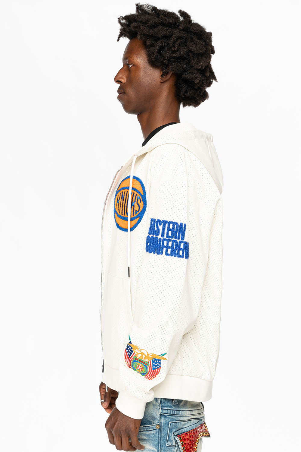 NEW YORK KNICKS 1946 LIGHTWEIGHT VEGAN ZIP-UP HOODED JACKET White