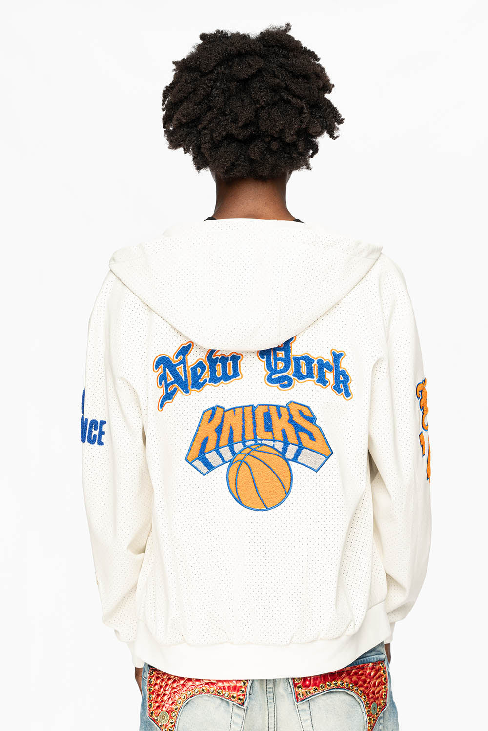 NEW YORK KNICKS 1946 LIGHTWEIGHT VEGAN ZIP-UP HOODED JACKET White