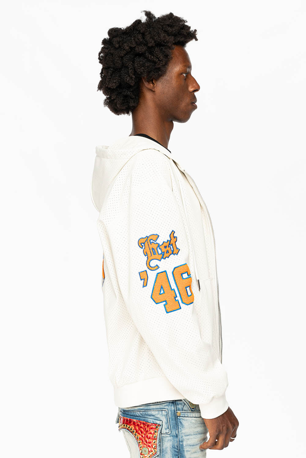 NEW YORK KNICKS 1946 LIGHTWEIGHT VEGAN ZIP-UP HOODED JACKET White