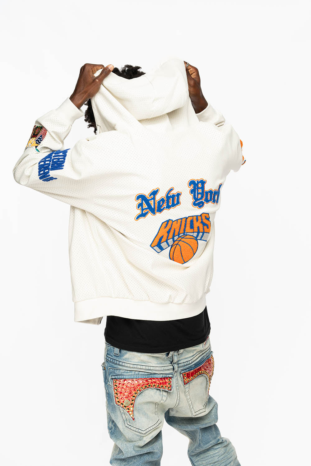 NEW YORK KNICKS 1946 LIGHTWEIGHT VEGAN ZIP-UP HOODED JACKET White