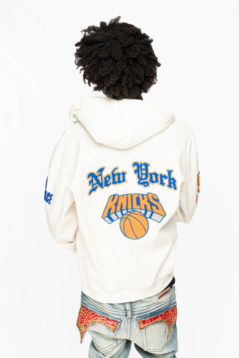 NEW YORK KNICKS 1946 LIGHTWEIGHT VEGAN ZIP-UP HOODED JACKET White