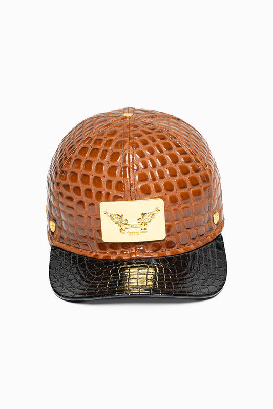 ROBIN'S GOLD TAG CAP IN BROWN/BLK LIZARD