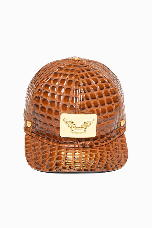 ROBIN'S GOLD TAG CAP IN BROWN LIZARD