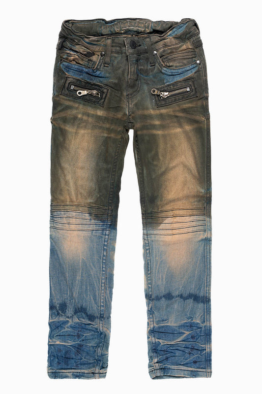 ROBINS KIDS MOTO-BIKER JEANS IN SURVIVAL DARK BLUE WASH