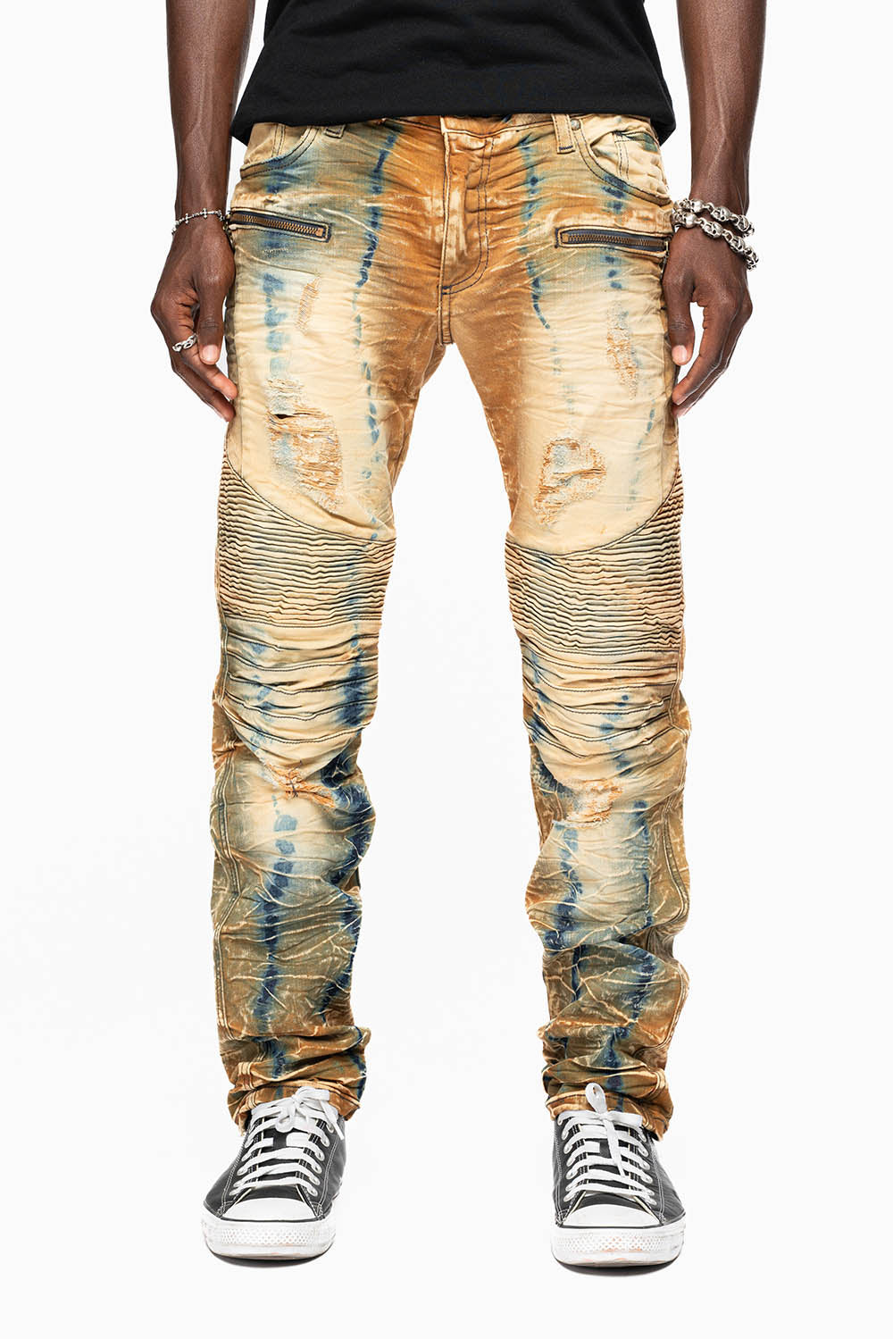 MENS BIKER JEANS IN 4D LIGHT PERU BROKEN WASH