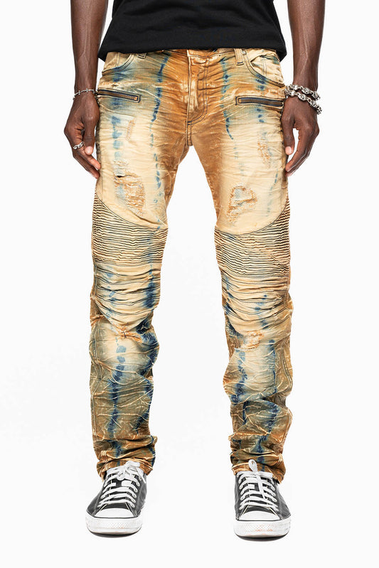 MENS BIKER JEANS IN 4D LIGHT PERU BROKEN WASH