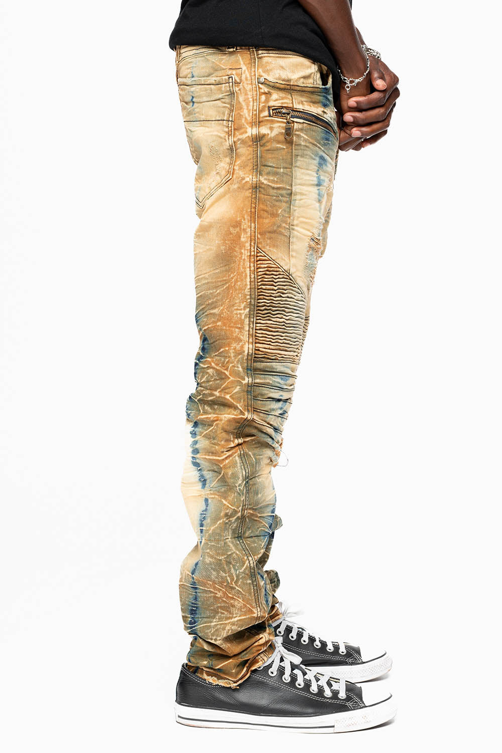 MENS BIKER JEANS IN 4D LIGHT PERU BROKEN WASH