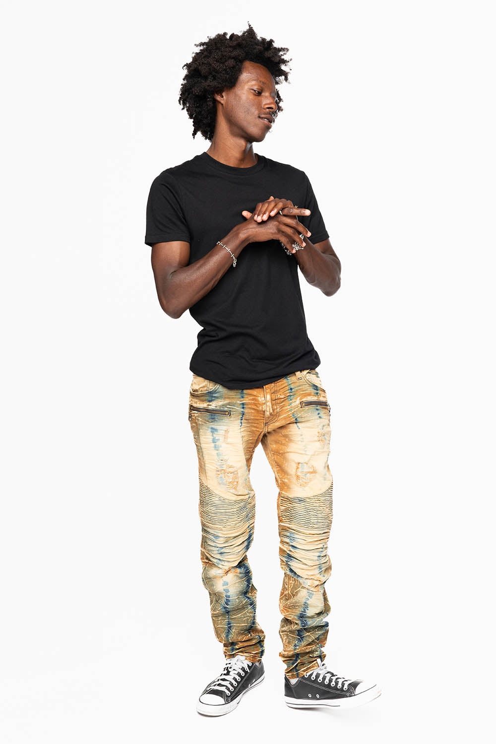 MENS BIKER JEANS IN 4D LIGHT PERU BROKEN WASH