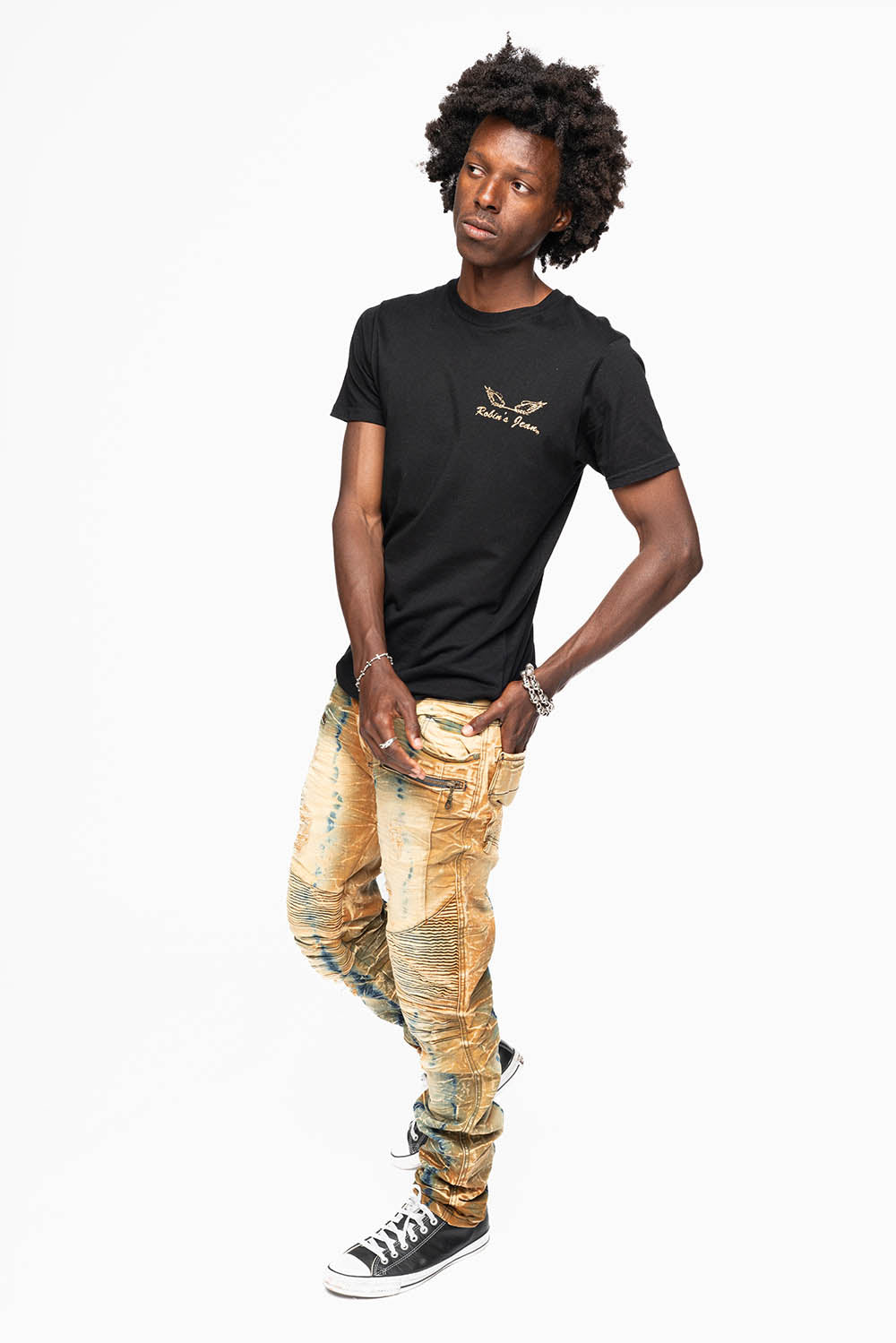 MENS BIKER JEANS IN 4D LIGHT PERU BROKEN WASH