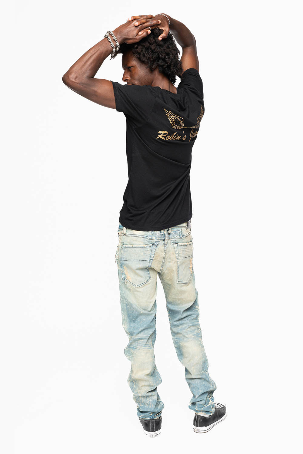 MENS BIKER JEANS IN 5D LIGHT  BROKEN  BACKING WASH