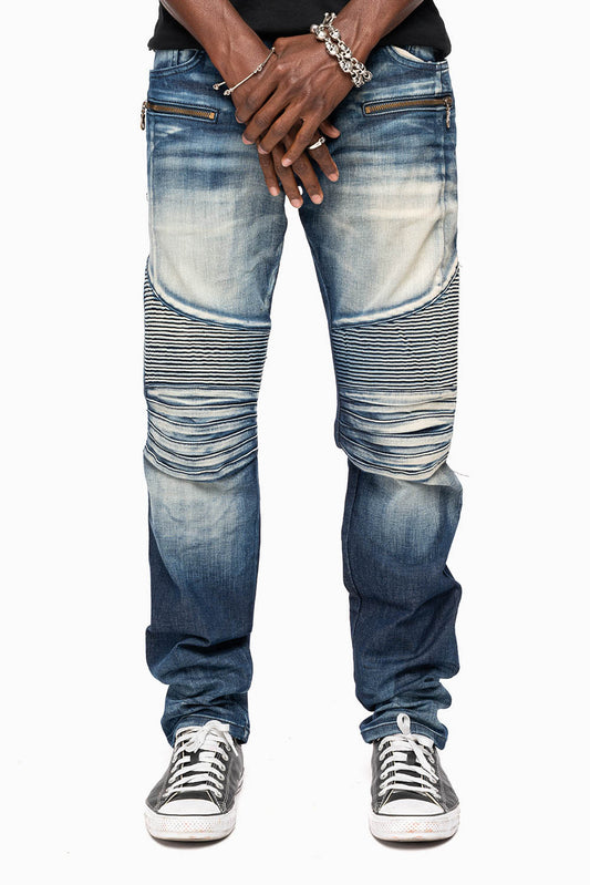 MENS BIKER JEANS IN LEYTON DARK  WASH