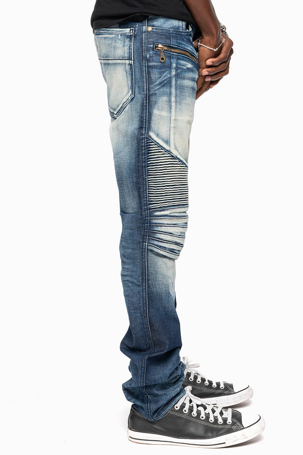 MENS BIKER JEANS IN LEYTON DARK  WASH