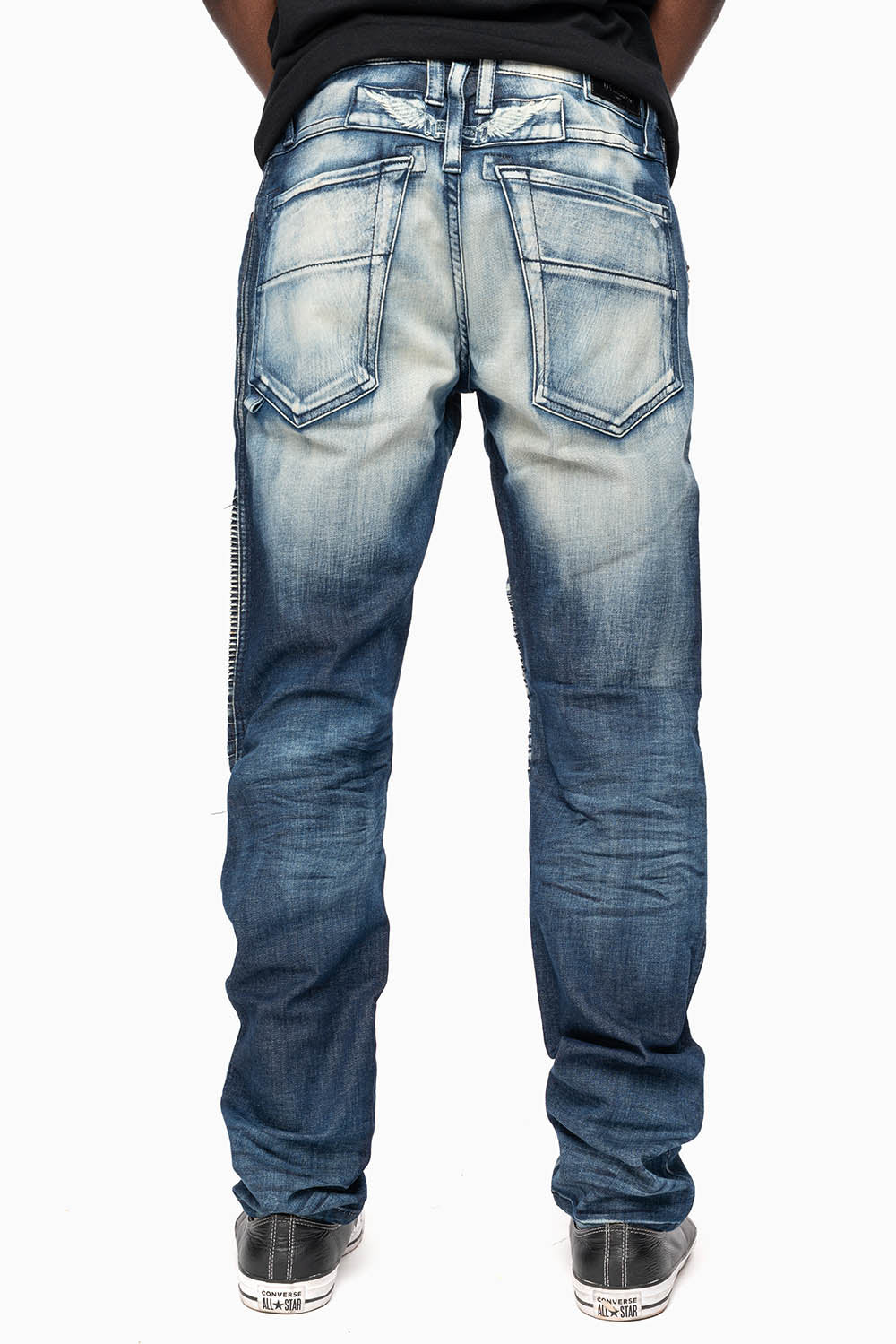 MENS BIKER JEANS IN LEYTON DARK  WASH