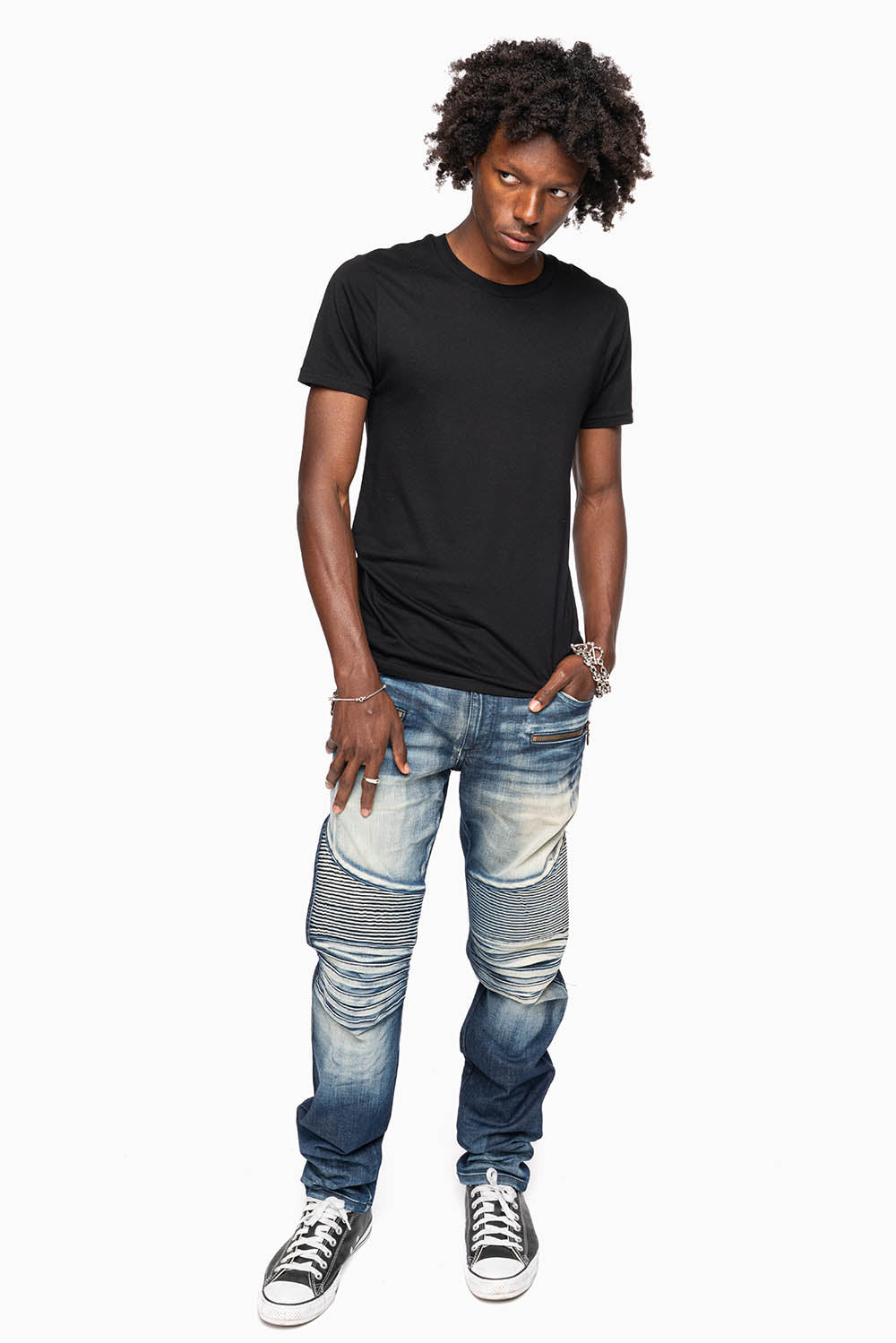 MENS BIKER JEANS IN LEYTON DARK  WASH
